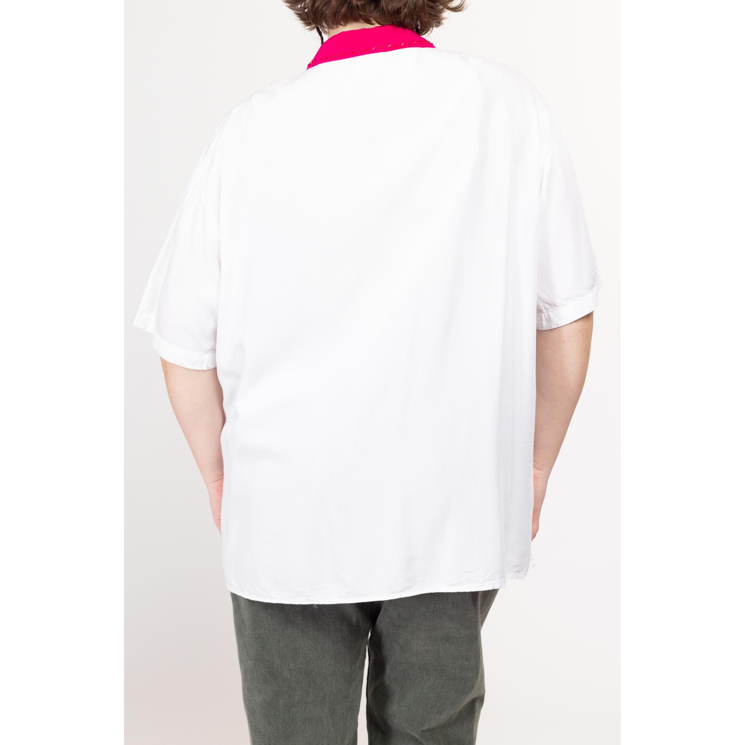 2X 90s Tulip Floral Applique Novelty Blouse | Vintage White Color