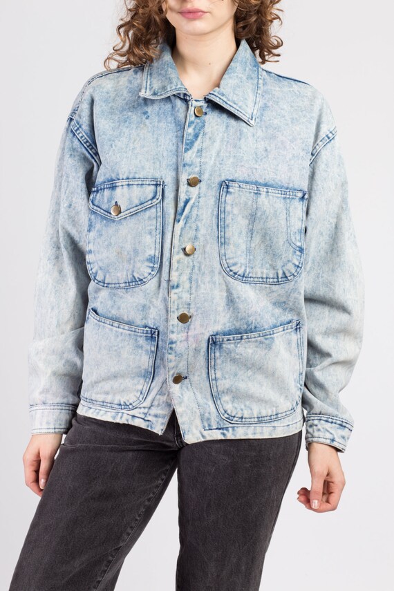 Small 80s Acid Wash Butterfly Painted Denim Jacke… - image 3