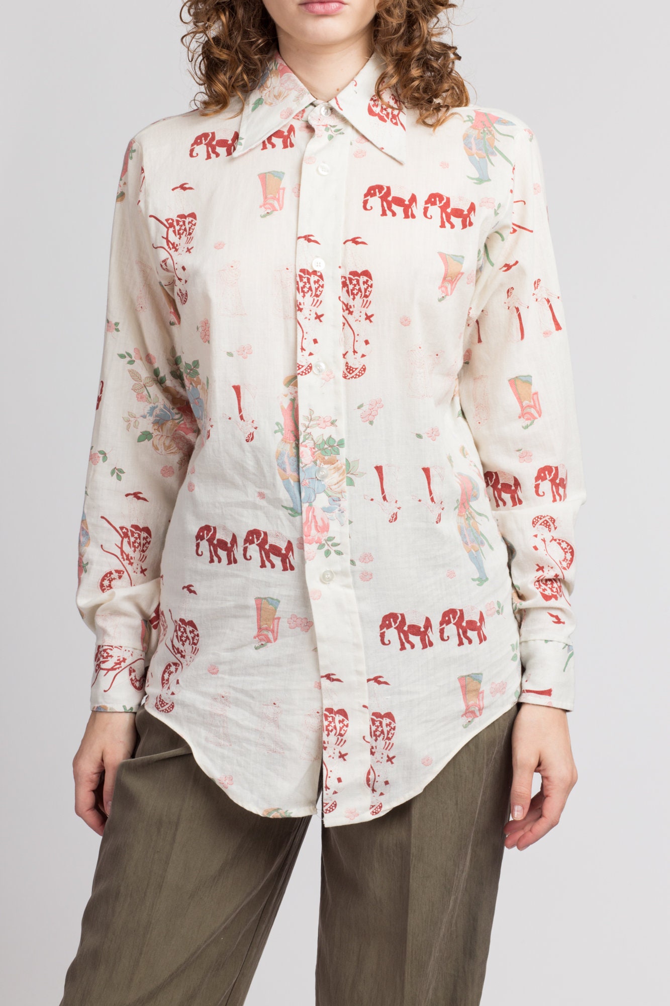 70s Indian Novelty Print Top Men's Large Vintage Etsy