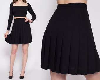 Small 90s Black Pleated Mini Skirt 26" | Vintage Minimalist Express Tailleur High Waisted Schoolgirl Skirt