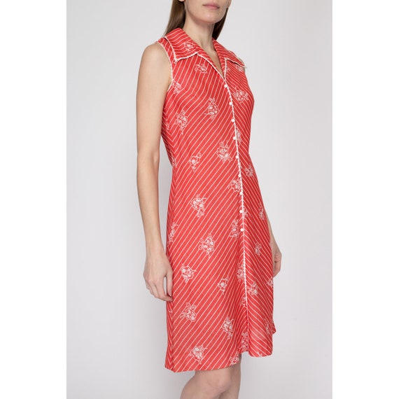 Sm-Med 60s 70s Red Floral A-Line Dress | Vintage … - image 3