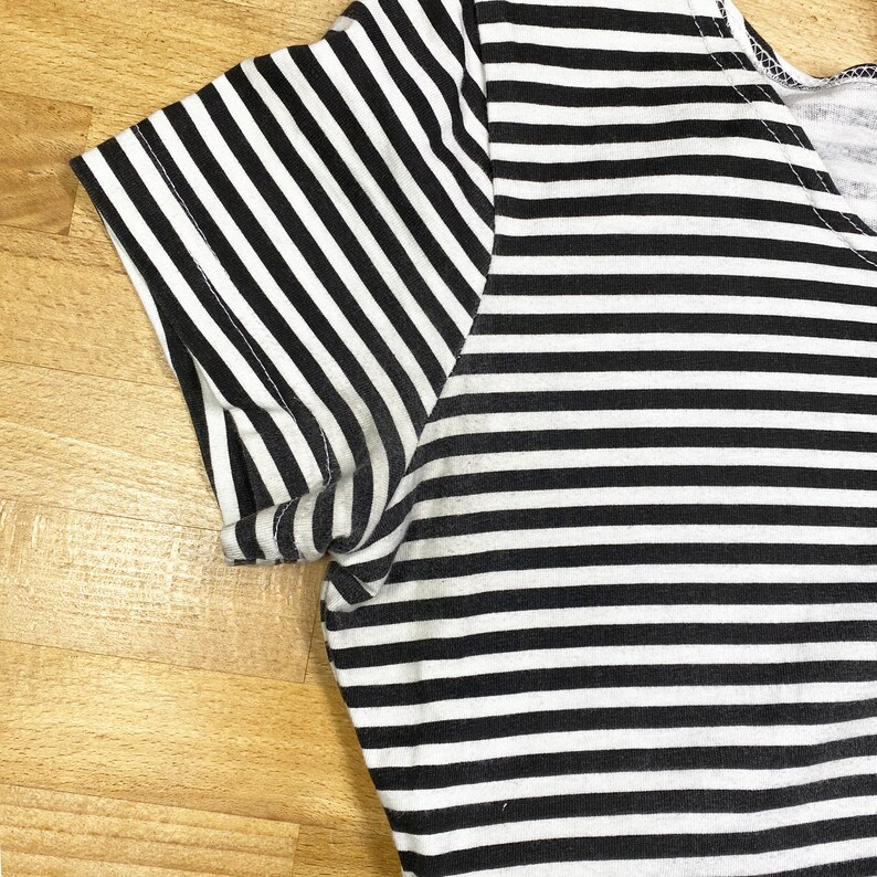 Small 90s Grunge Two Tone Striped Midi Dress Vintage Button Front A Line Black & White Pocket Dress image 7