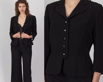 40s Black Jeweled Button Blazer Medium to Petite Large | Vintage 1940s Short Suit Jacket