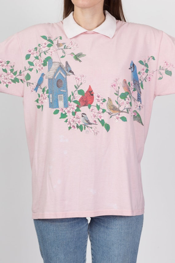 Large 90s Pink Birdhouse Collared T Shirt | Vinta… - image 6