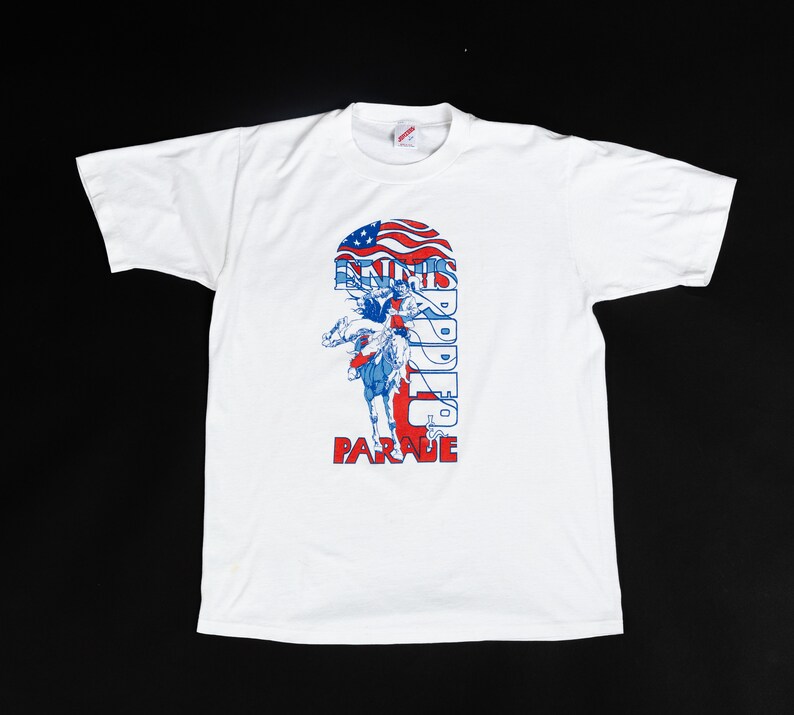 80s 90s Ennis Rodeo & Parade T Shirt Medium to Large Vintage Red White Blue Cowboy Graphic Tourist Tee image 1