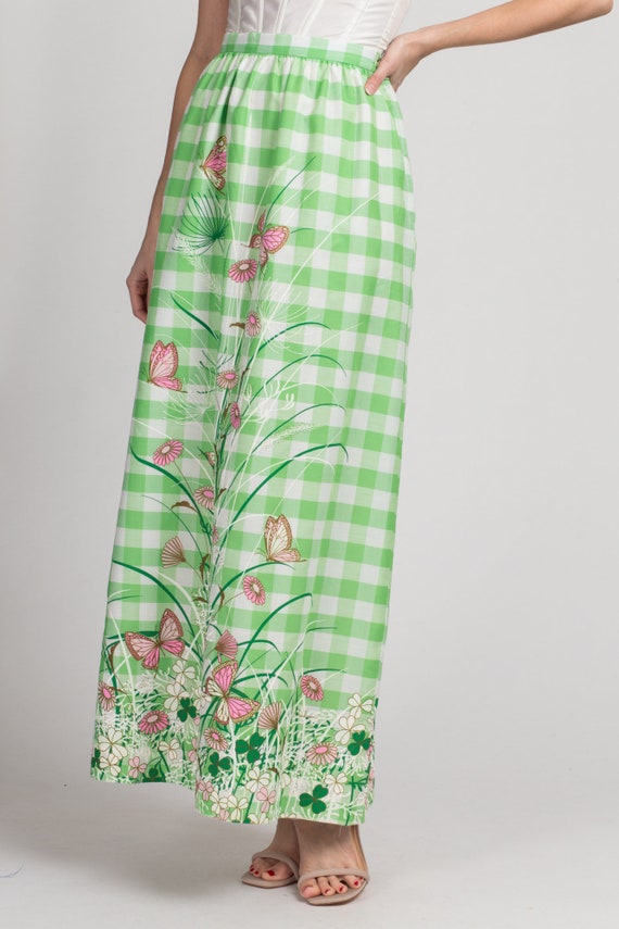 60s 70s Miss Shaheen Butterfly Floral Maxi Skirt … - image 4