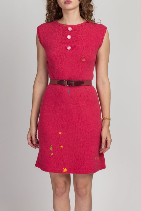 Medium 50s 60s Pink Knit Mini Dress | Vintage Col… - image 2