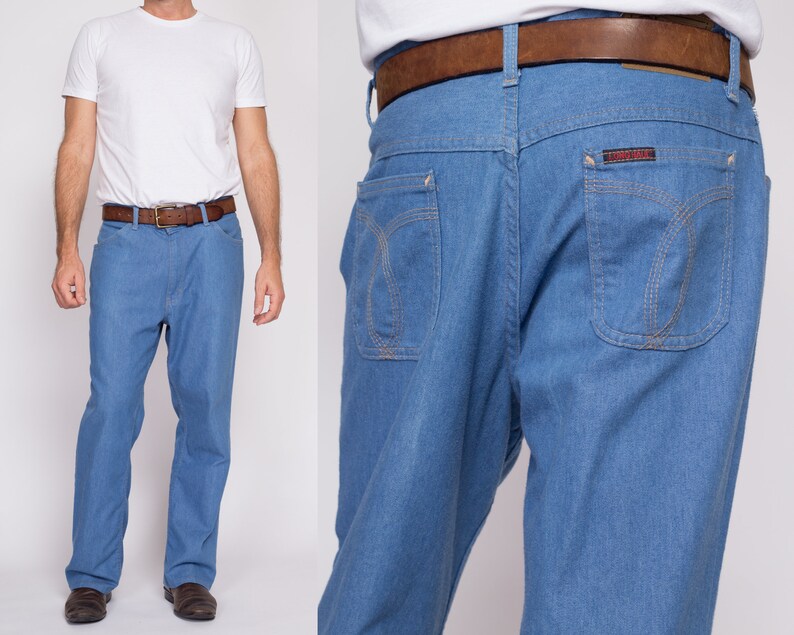 Pantalon en denim bleu 36x32 des années 80 Pantalon en jean taille haute vintage image 1