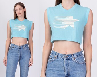 80s Blue Star Crop Top Small to Medium | Vintage Graphic Cropped Tank