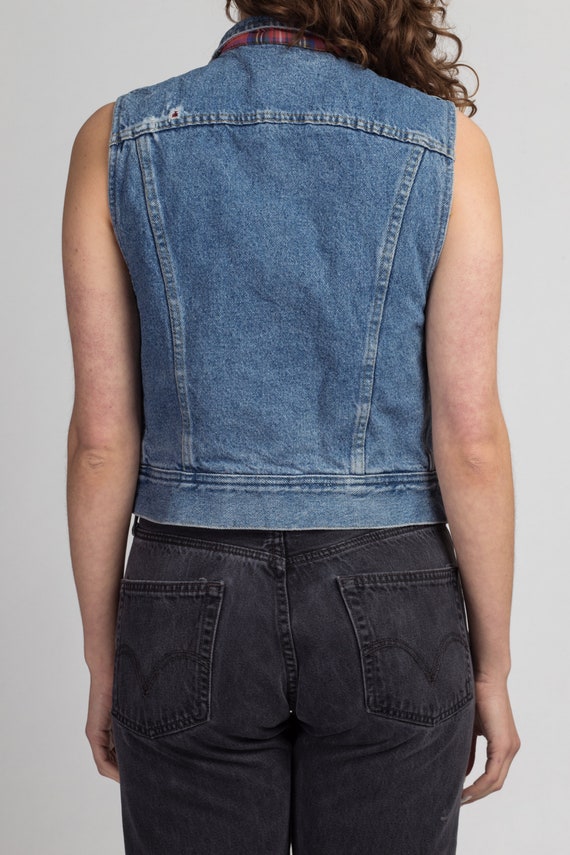 Small 90s Lee Flannel Lined Denim Vest | Vintage … - image 5