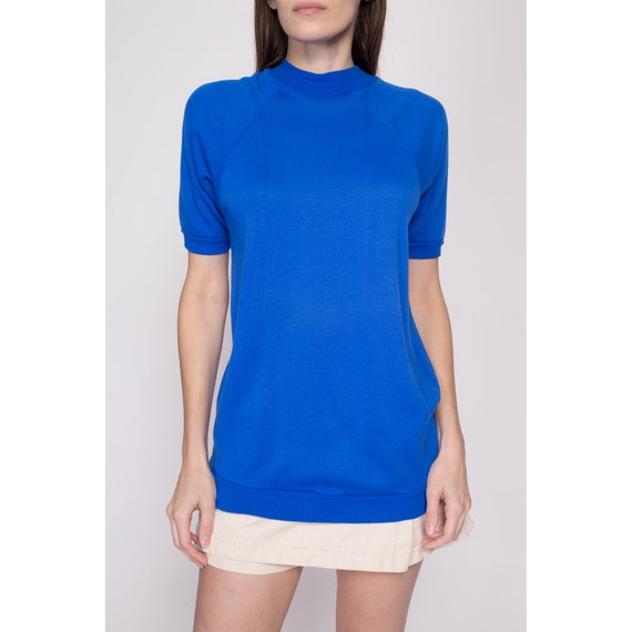 Medium 70s Royal Blue Short Sleeve Sweatshirt Uni… - image 2