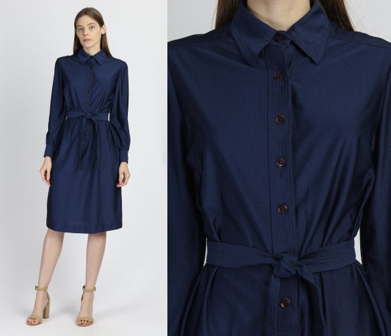 navy blue shirtwaist dress