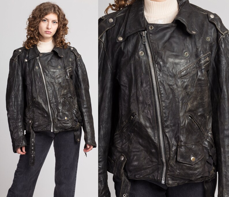 Vintage 80er Jahre Distressed Harley Davidson Leder Moto ...