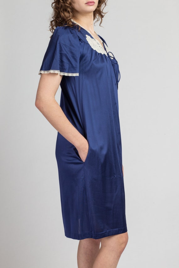 70s Blue Satin Flutter Sleeve Mini Nightdress Sma… - image 4