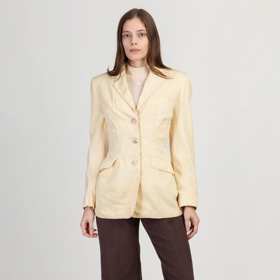 Small 1940s Cream Western Suit Jacket As Is Vintage 40s 50s Gross Denver Button Up Blazer