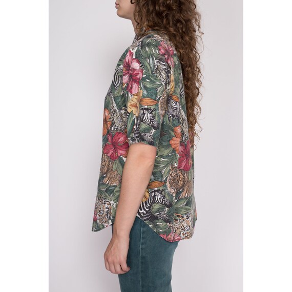 Medium 90s African Animal Tropical Floral Shirt |… - image 5