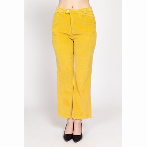 Medium 70s Yellow Corduroy Kick Flare Pants Vintage Cords Retro High Waisted Trousers zdjęcie 3