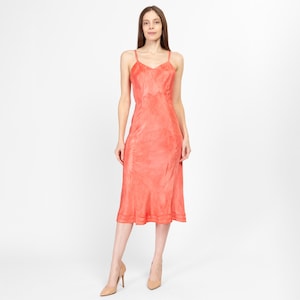 Small 40s 50s Salmon Pink Bias Cut Slip Dress, As Is | Vintage Trumpet Skirt Lingerie Midi Dress