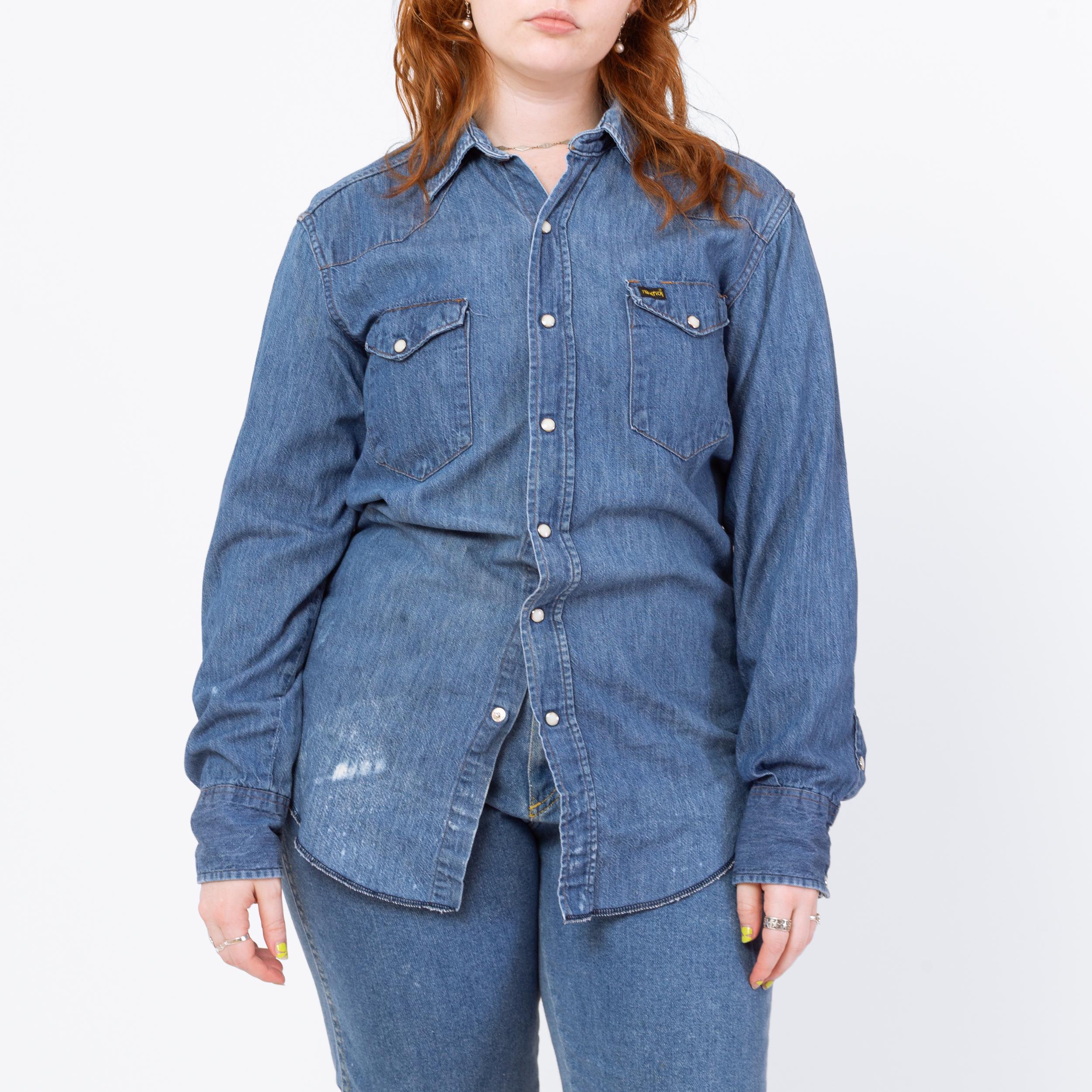 Vintage 70s Maverick Denim Pearl Snap Western Shirt - Men's Medium
