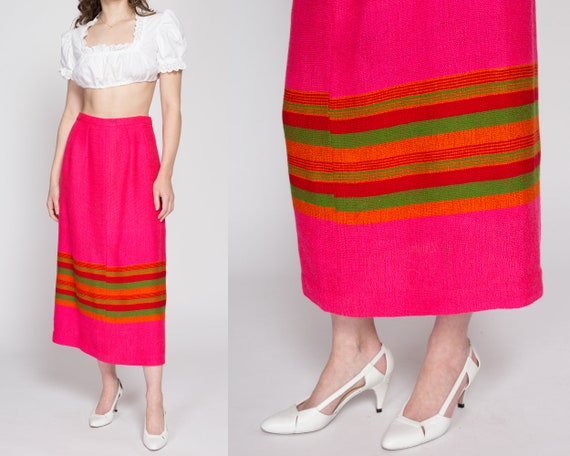 Medium 60s 70s Pink Striped Maxi Skirt 30" | Vint… - image 1