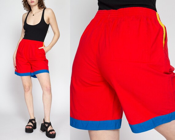 80s Red Color Block Shorts - Medium | Retro High … - image 2