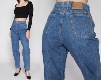 Medium 80s Lee Riders High Waisted Mom Jeans 27.5" | Vintage Stonewash Denim Tapered Leg Jeans