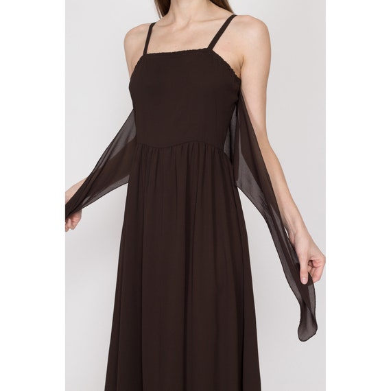 XS 70s Chocolate Brown Chiffon Tie Front Gown | V… - image 7
