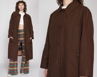 2X 80s Brown Plaid Lined Trench Coat | Vintage Misty Harbor Minimalist Long Duster Rain Jacket