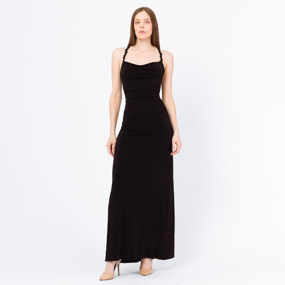 chinese dress ladies Vintage 90s Black Strappy Open Back Maxi Dress main image 1