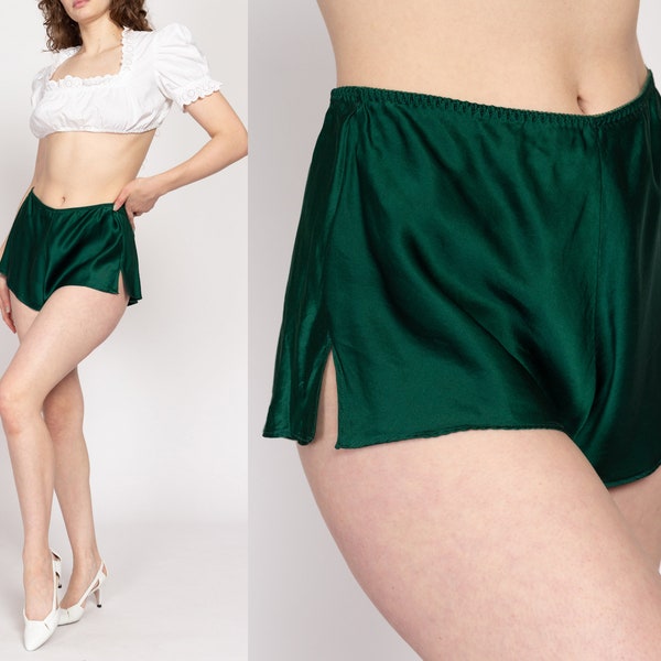 Medium 90s Victoria's Secret Green Silk Mini Tap Shorts | Vintage Lingerie Pajama Sleep Shorts