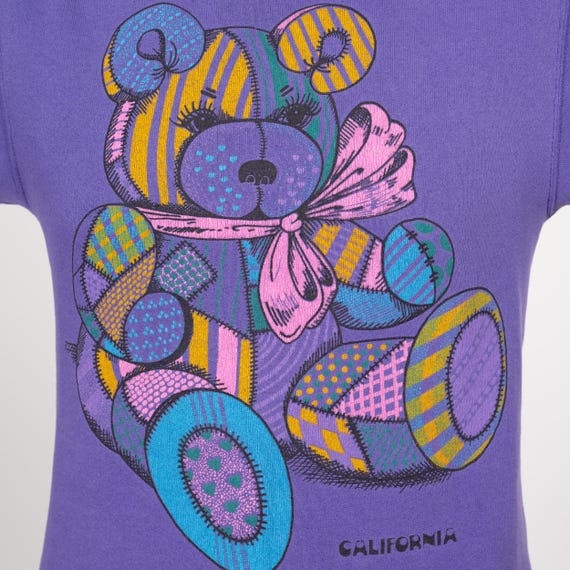 Small 90s Purple Patchwork Teddy Bear Sweatshirt … - image 6