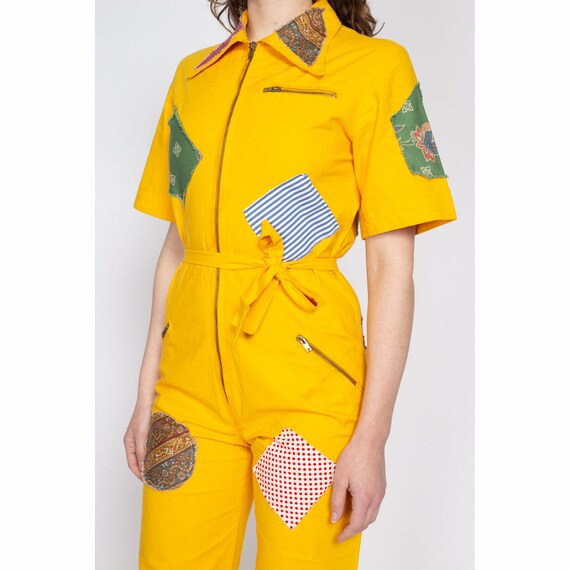 70s Yellow Patchwork Coverall Jumpsuit - Medium |… - image 7