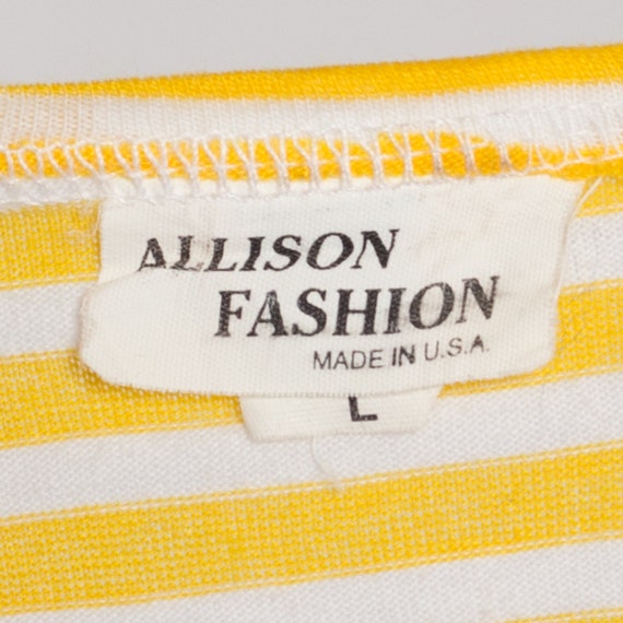 Large 80s Yellow Striped Button Up Crop Top | Ret… - image 6