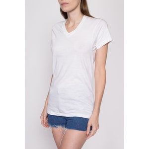 Small 80s Calvin Klein Blank White T Shirt Unisex Vintage Single Stitch Plain V Neck Tee Threadbare Undershirt image 4