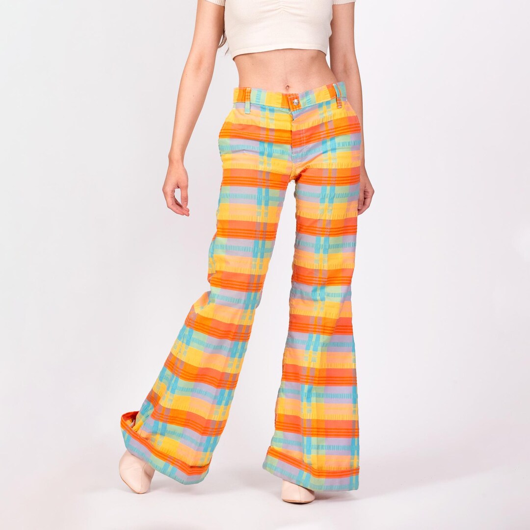 1970's Green and Red Plaid Bell Bottoms Size 30x35 main image 0