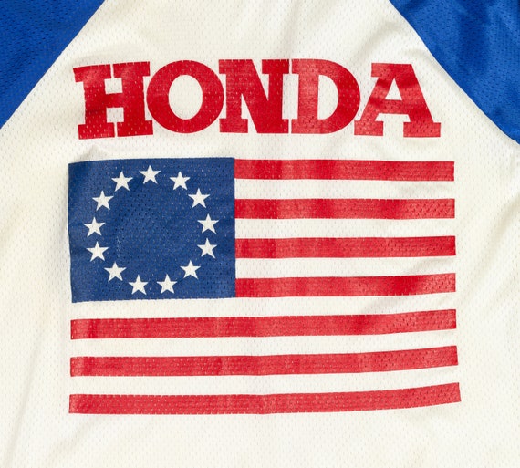 Medium Jaren 80 Honda Motorcross Racing Jersey Vintage Sheer Mesh rood wit blauw sportkleding shirt Kleding Gender-neutrale kleding volwassenen Tops & T-shirts T-shirts T-shirts met print 