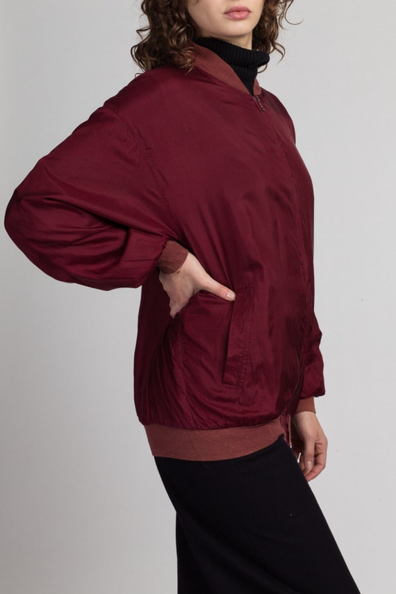 80s Maroon Silk Bomber Jacket - Men's Small | Vin… - image 4