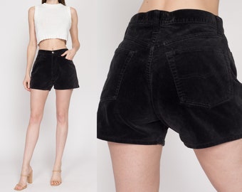 Medium 90s Dark Grey Velvet Shorts 30" | Vintage High Waisted Cotton Velveteen Shorts