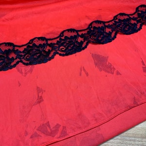 60s Red Black Lace & Marabou Feather Trim Chemise Set Small Vintage Negligee Babydoll Nightgown Dress Sheer Panty Outfit image 9