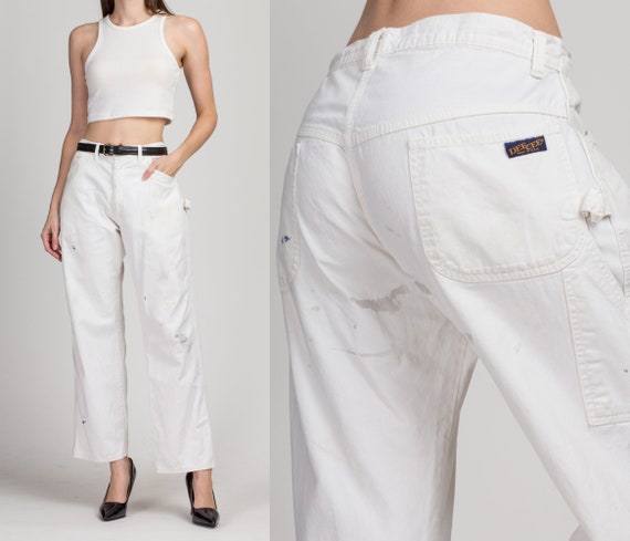 32 Waist 70s Dee Cee White Carpenter Pants Unisex Vintage High