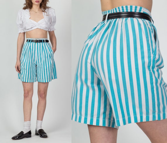 White Striped High Waist Shorts 