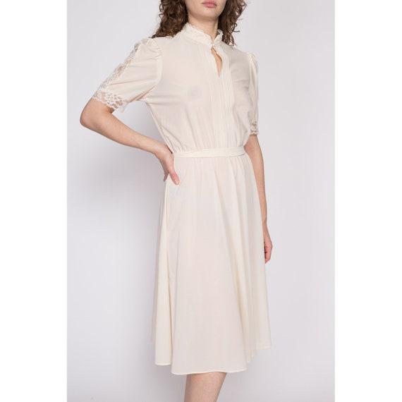 VINTAGE 60s 70s BROWN CREAM GOLD GEOMETRIC WEAVE SHEER DAGGER SHIRT DRESS 8 10 main image 1