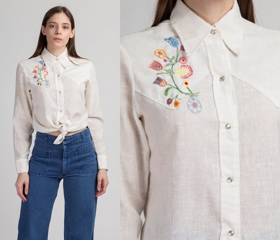 70s Levi's Floral Embroidered Shirt - Men's Small