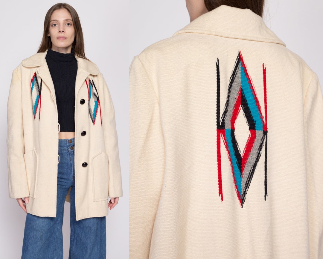 Lrgxl 70s Chimayo Blanket Coat Unisex Vintage 1970s Southwestern Wool