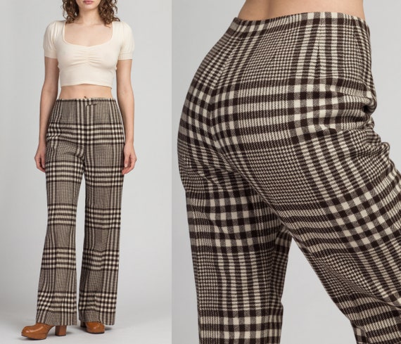 Small 70s Plaid High Waisted Pants Men's 29" | Vi… - image 1