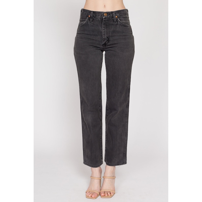 90er Jahre Wrangler Verblasste Schwarze Mid Rise Jeans - 29" Taille | Vintage Unisex Baumwoll-Denim Jeans mit geradem Bein Bild 3