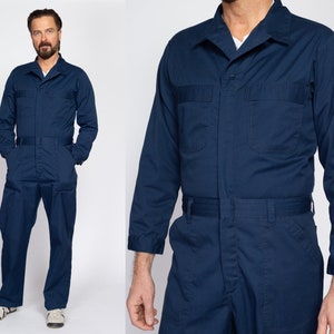 40R Vintage Navy Blue Workwear Coveralls Medium 90s Y2K Men's Mechanics Boiler Suit Uniform Jumpsuit image 1
