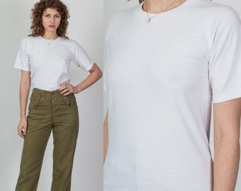 Small 90s Plain White Crew Neck Tee Unisex | Vintage Short Sleeve T Shirt