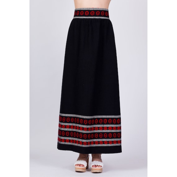 60s 70s Black Striped Folk Maxi Skirt Small, 27" … - image 2