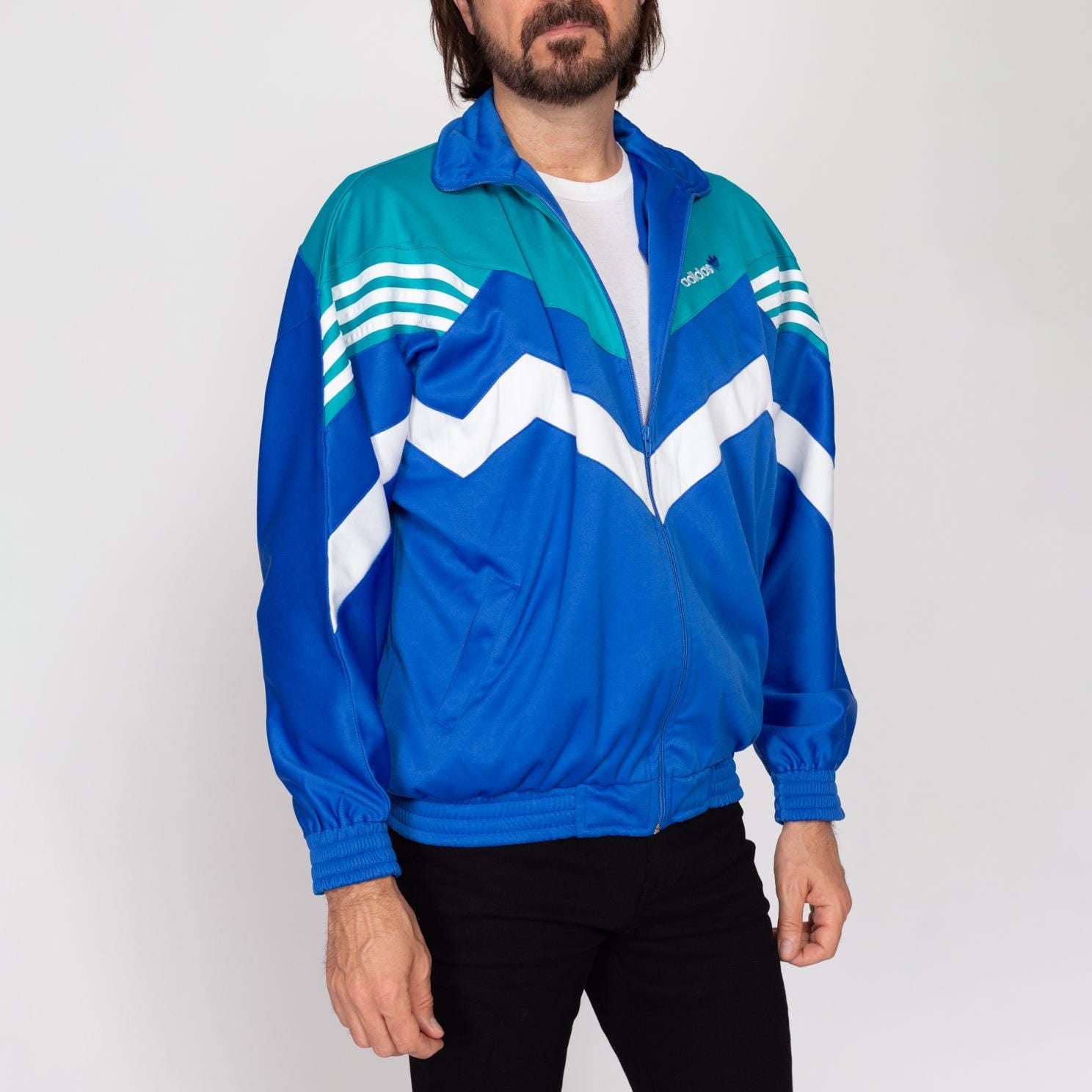 Large 90s Adidas Equipment Blue Color Block Track Jacket Large 90s Adidas Equipment Blue Color Block Track Jacket